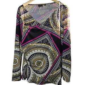 Tribal Womens XL Artistic Scarf Print Baroque Medallion Faux Wrap around Blouse